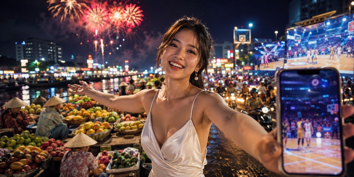 Hình ảnh neon bóng rổ và trải nghiệm cược thể thao tại miền Tây sông nước